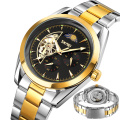 SKMEI 9237 masculino luxo relógios luminosos de aço inoxidável relógio de pulso mecânico fase da lua automática